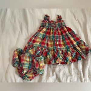 Ralph Lauren Baby Girl Plaid Dress W/ Bloomers